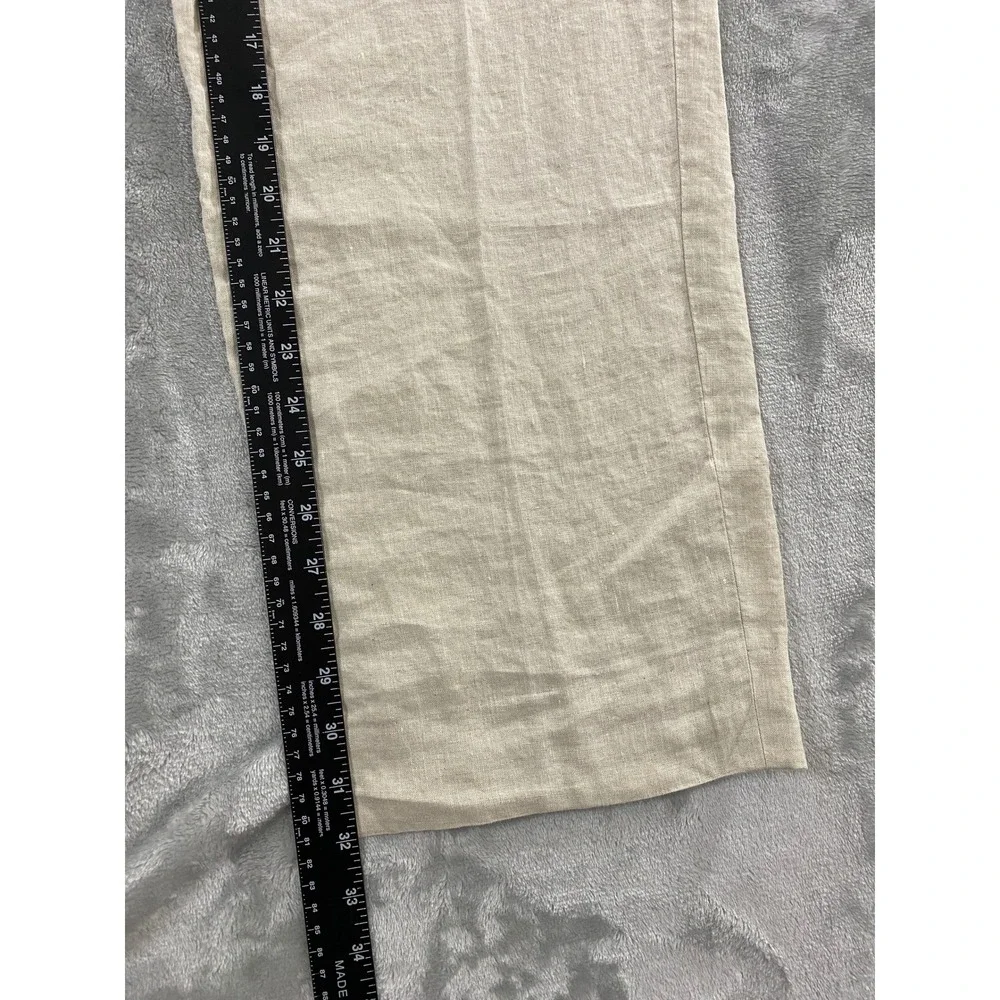 Tasso Elba 100% Linen Trousers Mens 34x32 Beige Flat Front Summer Beach Pants